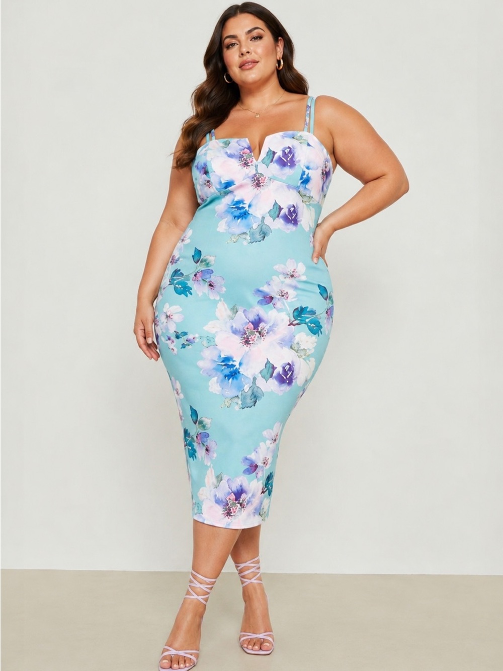 boohoo Floral Strappy V Neck Midi Dress